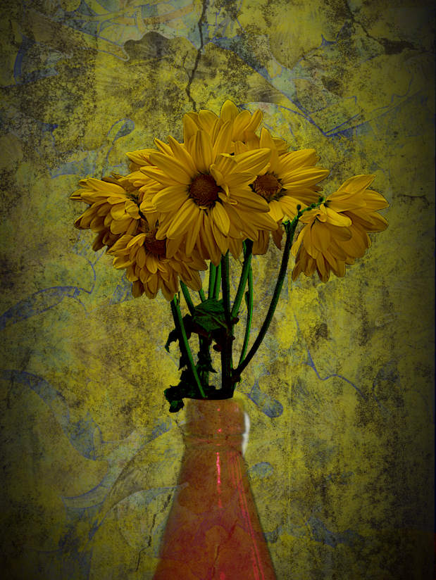 bouquet of small yellow flowers, mild grunge
